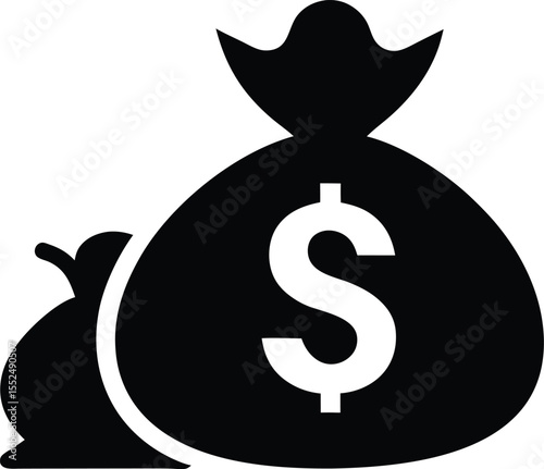 Money Bag Silhouette Vector, Money Bag Clipart, Money bag icon vector design