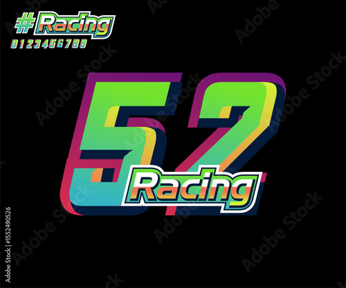 racing numbers with 3d effect, racing numbers no 52