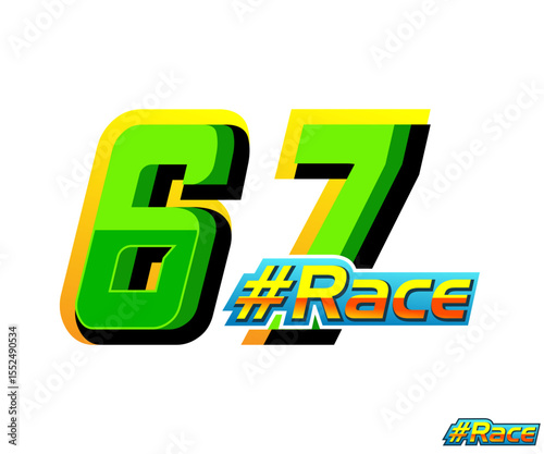 racing number 67 vector, with green color on white background, for automotive and sports