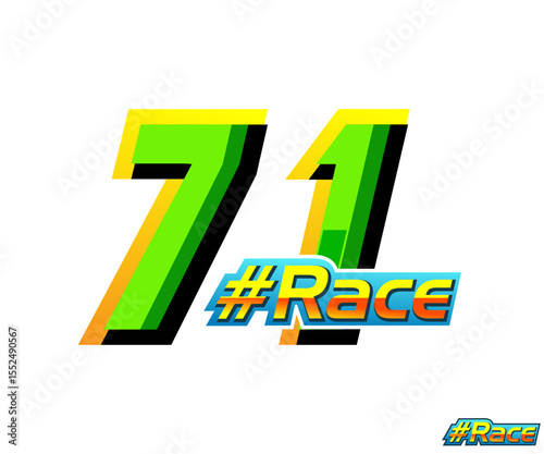 Vector race number 71 with green color and text race in white background