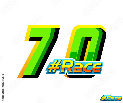 Vector race number 70 with green color and text race in white background