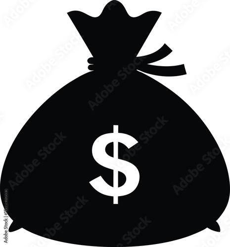 Money Bag Silhouette Vector, Money Bag Clipart, Money bag icon vector design