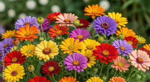 A Vibrant Tapestry of Blooming Garden Flowers in Various Hues and Shapes