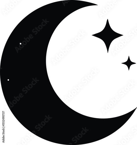 Moon crescent icon silhouette of moon with sparkle. vector illustration
