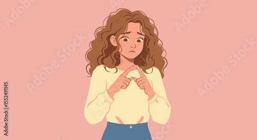 Worried Young Woman Illustration of Anxiety and Stress