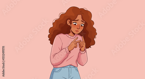 Heartbreak and Sadness Illustrated Portrait of a Young Woman Experiencing Emotional Distress