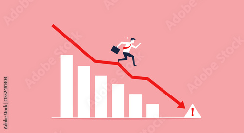 Businessman Running Downward Trend Navigating Economic Downturn