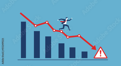 Businessman Running from Declining Business Graph Financial Crisis Concept
