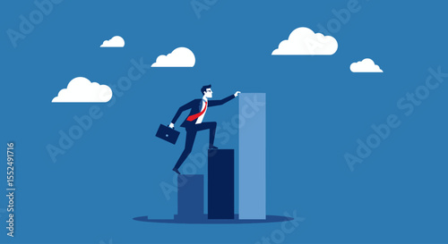 Businessman Climbing the Ladder of Success Achieving Career Goals and Growth