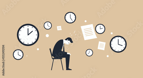Overwhelmed Businessman Stress, Time Management, and Workplace Anxiety