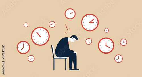 Overwhelmed Businessman Stress, Time Management, and Deadline Pressure