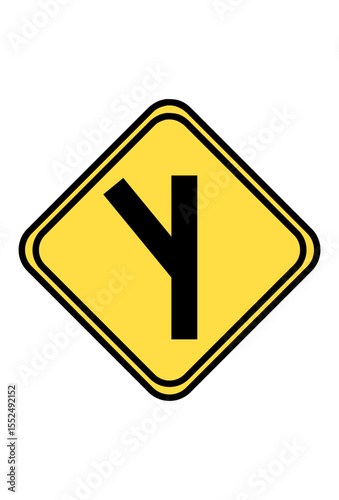 Yellow diamond road sign depicting a Y-intersection. 
Warning sign for a diverging or merging road ahead.
Traffic symbol indicating a fork in the road. 
