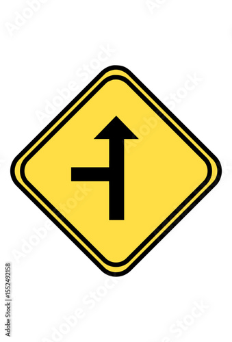 Side road joins straight ahead from left.
Traffic from left merges with main road ahead.
Junction ahead, side road enters from left.
