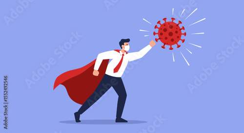 Business Superhero Defeating Virus Pandemic Resilience and Recovery