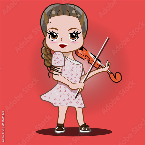 CIMAHI, INDONESIA-JUNE 26, 2025-Beauty violinist with dark background. Vector graphic design character cartoon illustration for collection, poster,background,wallpaper,sticker.