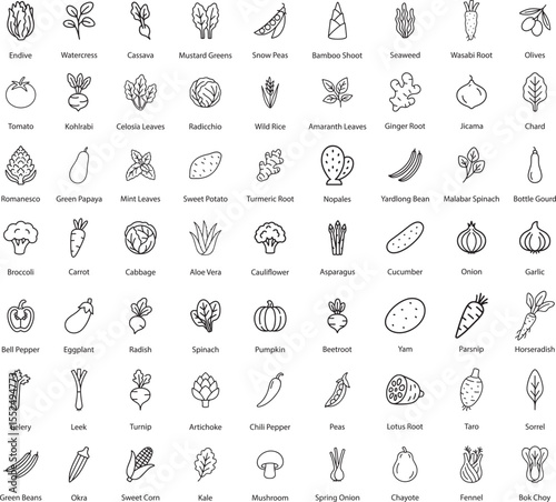 Vegetables Line Icons Vector Illustration Isolated on White Background.