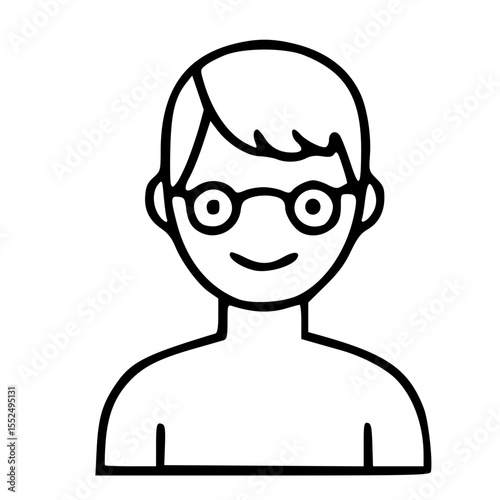 Simple Outline Smiling Man with Glasses Portrait Avatar Illustration