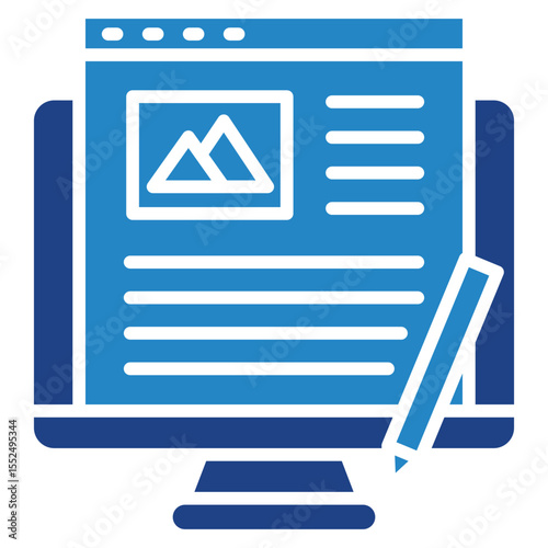 Blog Post dual tone blue color mini illustration icon, use for journalist, broadcasting, news and media UI, UX kit, app and web development, digital or print.