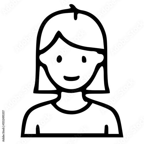 Simple Outline Woman Portrait Avatar Head With Bob Hair Style Icon