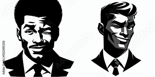 African American Business man Winking playfully. Marketing Commerce Corporate Entrepreneurship Startup Clipart Line Art Vector Illustration. Smiling black entrepreneur giving a cute blink.