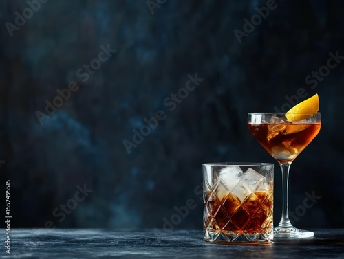 Two cocktails on a dark background
