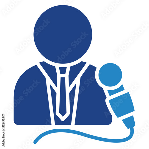 Host dual tone blue color mini illustration icon, use for journalist, broadcasting, news and media UI, UX kit, app and web development, digital or print.