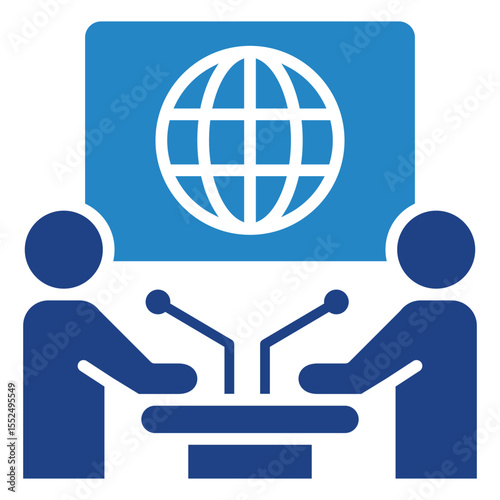 Interview dual tone blue color mini illustration icon, use for journalist, broadcasting, news and media UI, UX kit, app and web development, digital or print.