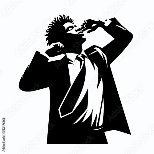 African American Business man waking refreshed. Marketing Commerce Corporate Entrepreneurship Startup Clipart Line Art Vector Illustration. Black entrepreneur feeling renewed after morning.