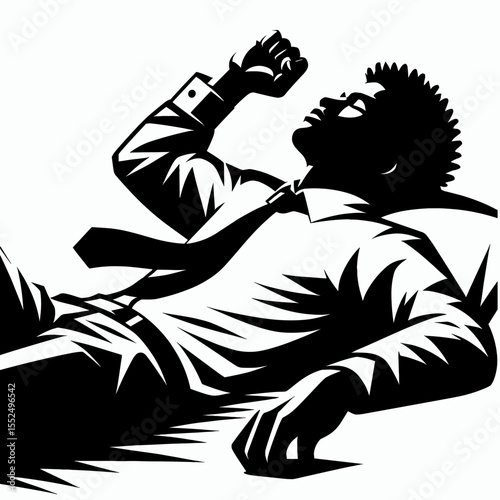 African American Business man waking refreshed. Marketing Commerce Corporate Entrepreneurship Startup Clipart Line Art Vector Illustration. Black male entrepreneur feeling renewed early.