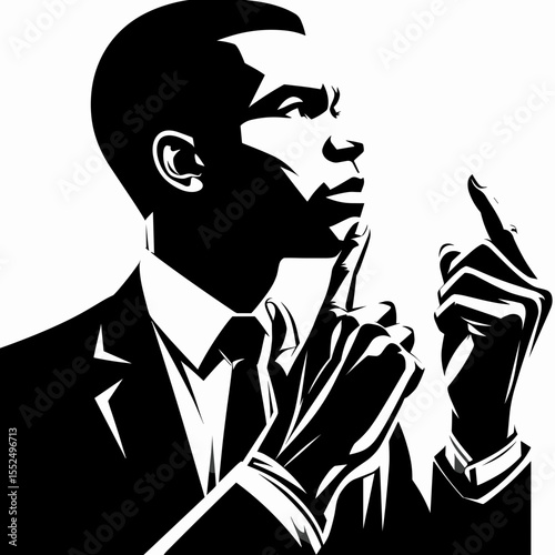 African American Business man visualizing success. Marketing Commerce Corporate Entrepreneurship Startup Clipart Line Art Vector Illustration. Black entrepreneur imagining achievement.