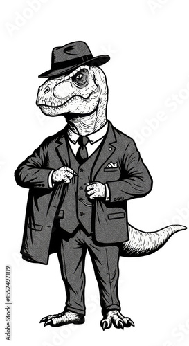 Dinosaur T Rex in Suit Illustration on Transparent Background
