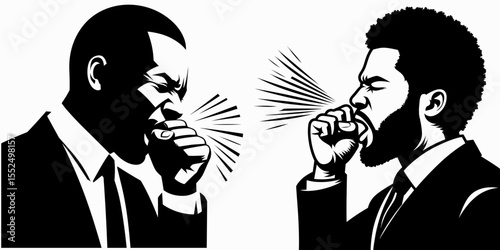 African American Business man Sneezing loudly. Marketing Commerce Corporate Entrepreneurship Startup Clipart Line Art Vector Illustration. Black entrepreneur with allergy having a robust.