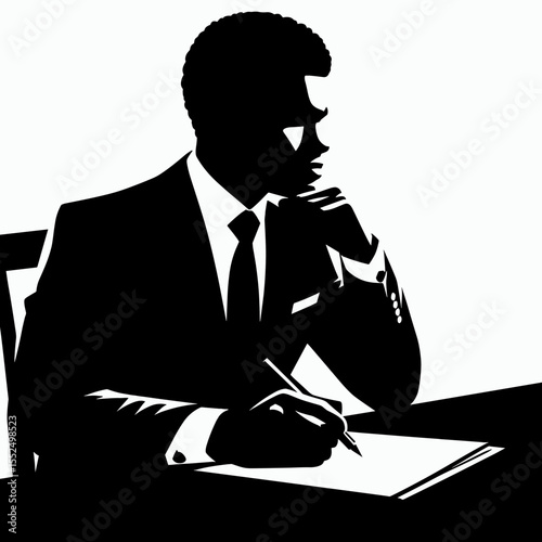African American Business man setting goals. Marketing Commerce Corporate Entrepreneurship Startup Clipart Line Art Vector Illustration. Black entrepreneur defining objective a strategy.