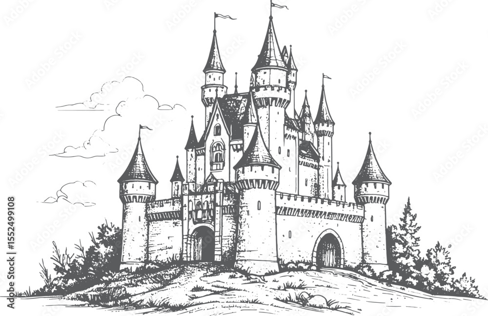 Obraz premium Enchanted Castle: Fairytale Fortress Illustration