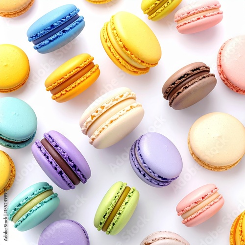 Delightful Colorful Macarons Pastry Flatlay Sweet Treats Background