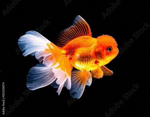 Vibrant Orange Goldfish with Flowing Fins Isolated on Black Background Stunning Aquatic Pet