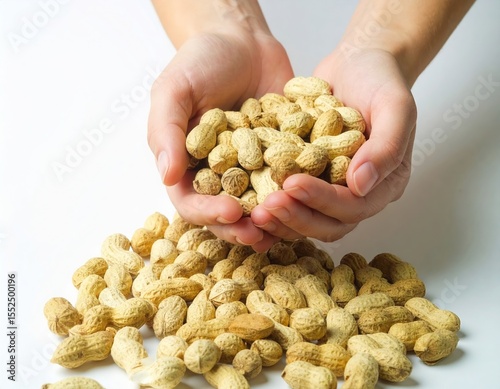 Woman's Hands Holding and Pouring a Pile of Raw Peanuts Healthy Snack Food