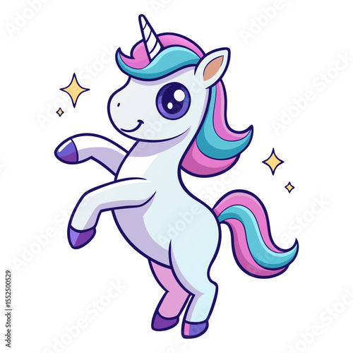 Flat cartoon unicorn dancing vector illustration design