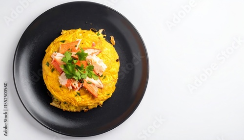 Delicious Crab Omelette on Black Plate A Culinary Delightful Dish Perfect for Food Blogs and Culinary Websites