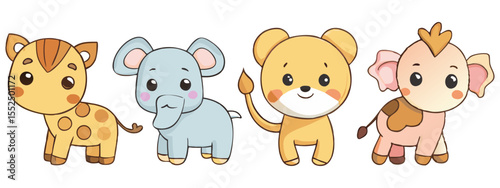 Set of cute safari animal's vector illustration design
