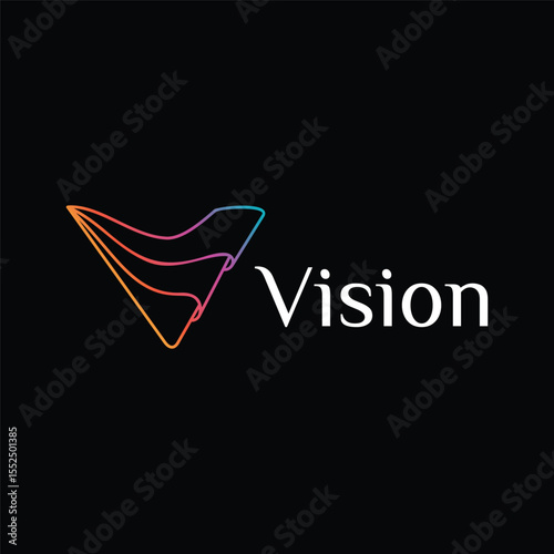 Initial letter V alphabet swoosh layered line icon logo for entertainment media visual modern tech app content company business