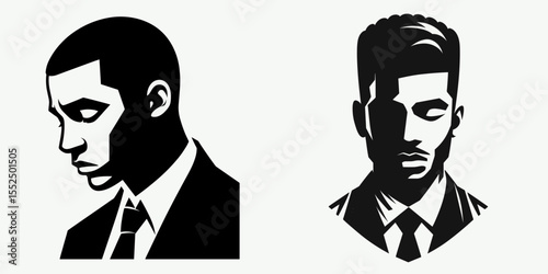 African American Business man Looking sleepy. Marketing Commerce Corporate Entrepreneurship Startup Clipart Line Art Vector Illustration. Afro descent entrepreneur appearing tired dark skin.