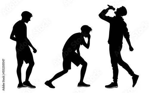 Set of man different style full black silhouette vector illustration design