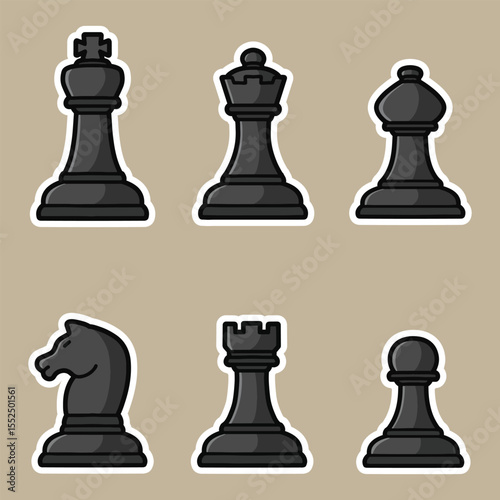 set of chess pieces good for sticker, badge, element design, icon, print design, etc