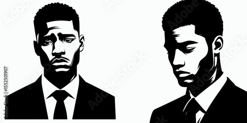 African American Business man Looking sad. Marketing Commerce Corporate Entrepreneurship Startup Clipart Line Art Vector Illustration. Depressed black male entrepreneur with a sorrowful.