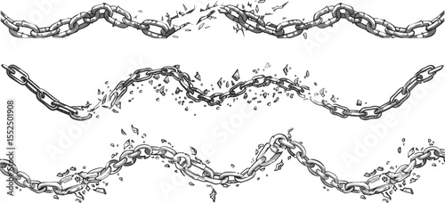 Broken Chain Vector Illustration. Symbol of Freedom.