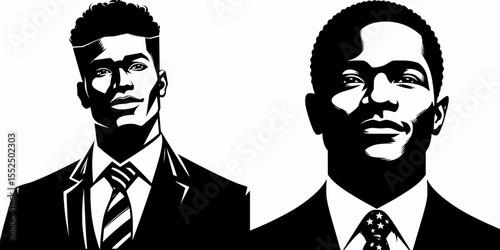 African American Business man Looking proud. Marketing Commerce Corporate Entrepreneurship Startup Clipart Line Art Vector Illustration. Confident afro entrepreneur feeling joy male leader.