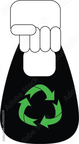 Hand holding a bag with a recycling symbol illustration vector