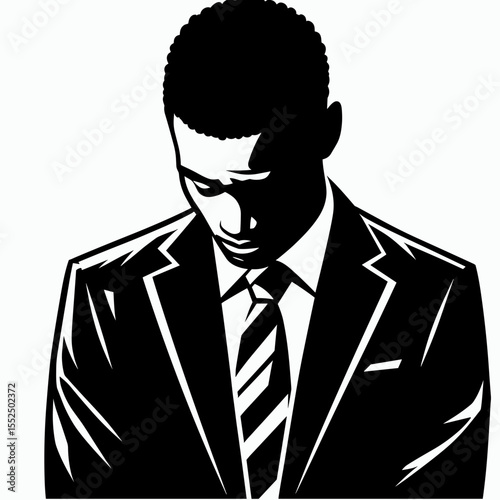 African American Business man Looking embarrassed. Marketing Commerce Corporate Entrepreneurship Startup Clipart Line Art Vector Illustration. Black entrepreneur showing chagrin a moment.