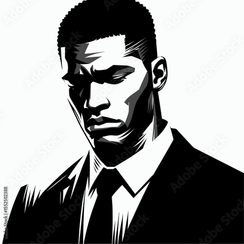 African American Business man Looking disappointed. Marketing Commerce Corporate Entrepreneurship Startup Clipart Line Art Vector Illustration. Male entrepreneur of descent with unhappy.